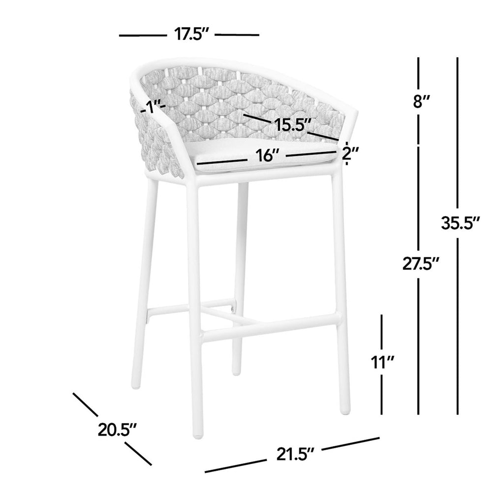 Optic White Rope Barrel Low Back Patio Counter Stool Set of 2 with Weather-Resistant Design