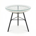 Synthetic Wicker Outdoor Side Table with Tempered Glass Top - White
