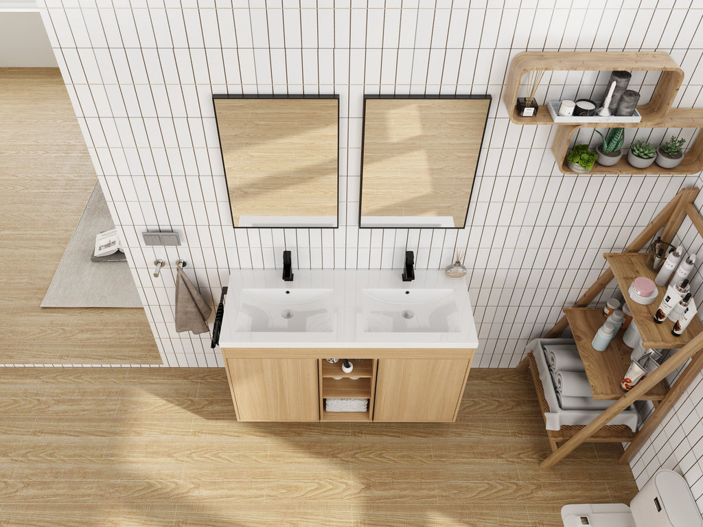 48" Freestanding Bathroom Vanity with Resin Double Sink - White