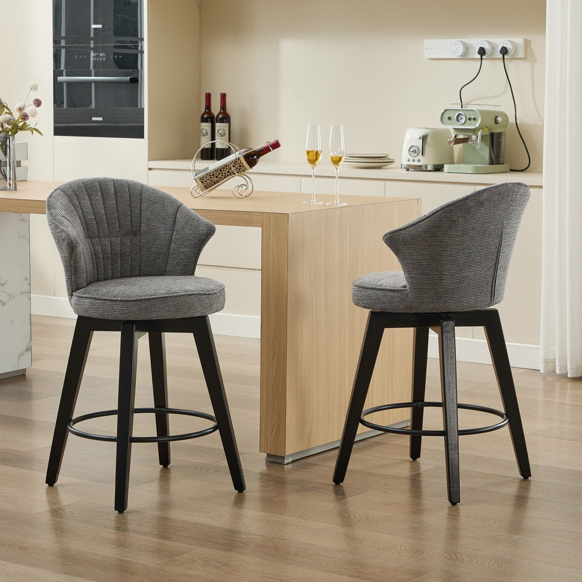 Wing Back Swivel Bar Stools with Adjustable Leveling Feet - Dark Gray or White