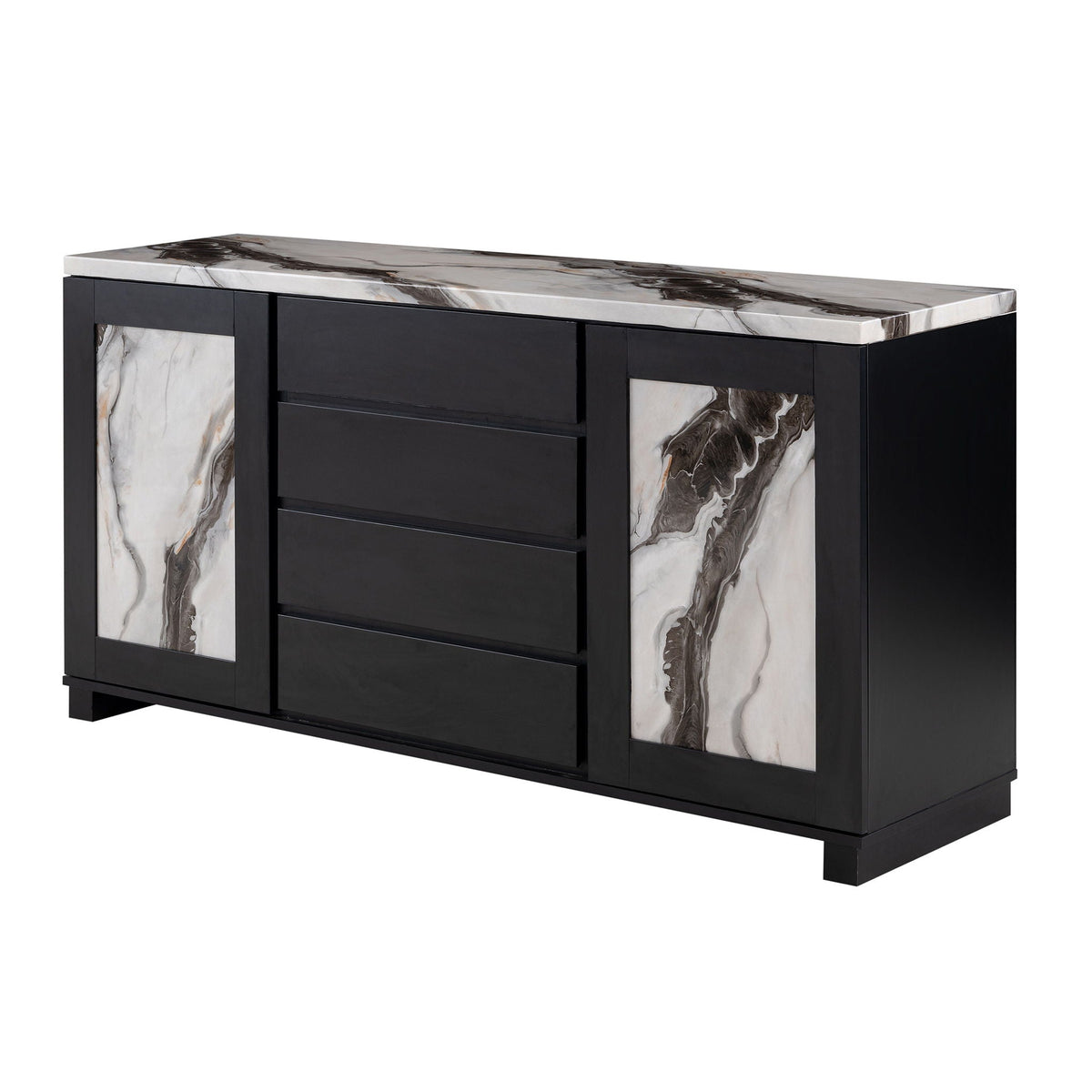 Stacey - Buffet With Storage Drawers And Marble Detailing - Black / Marble