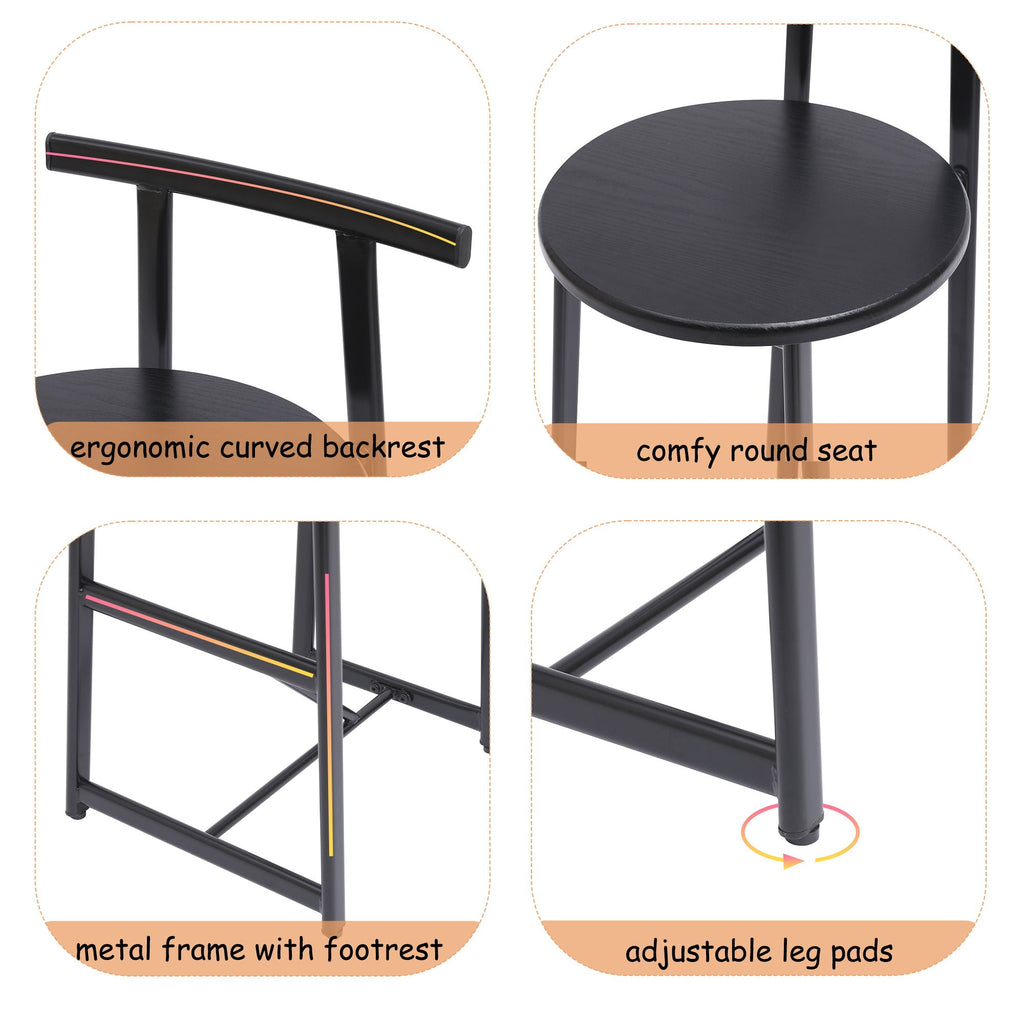 Modern Bar Stools with Backrest for Kitchen – Set of 3 – White or Black