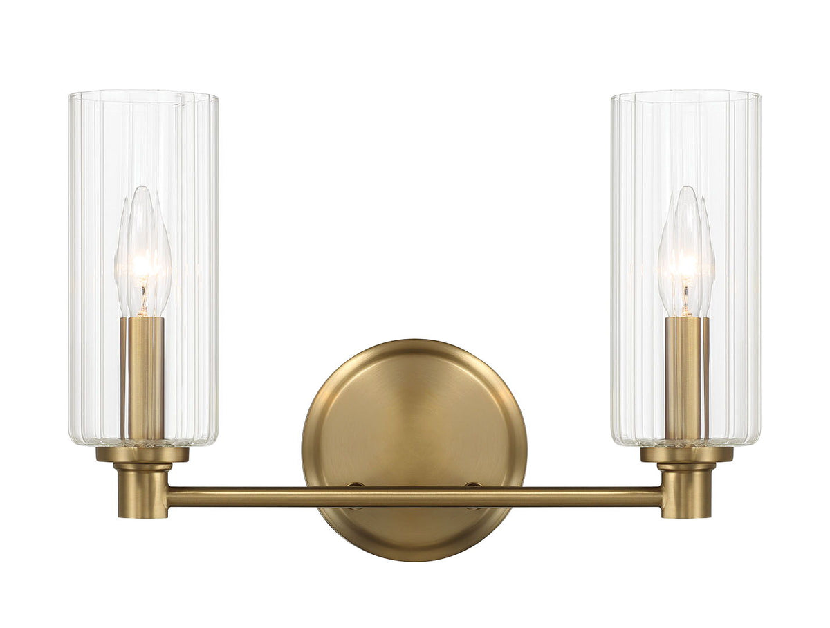 Regal Double Light Vanity With Clear Ribbed Satin - Antique Brass / Clear