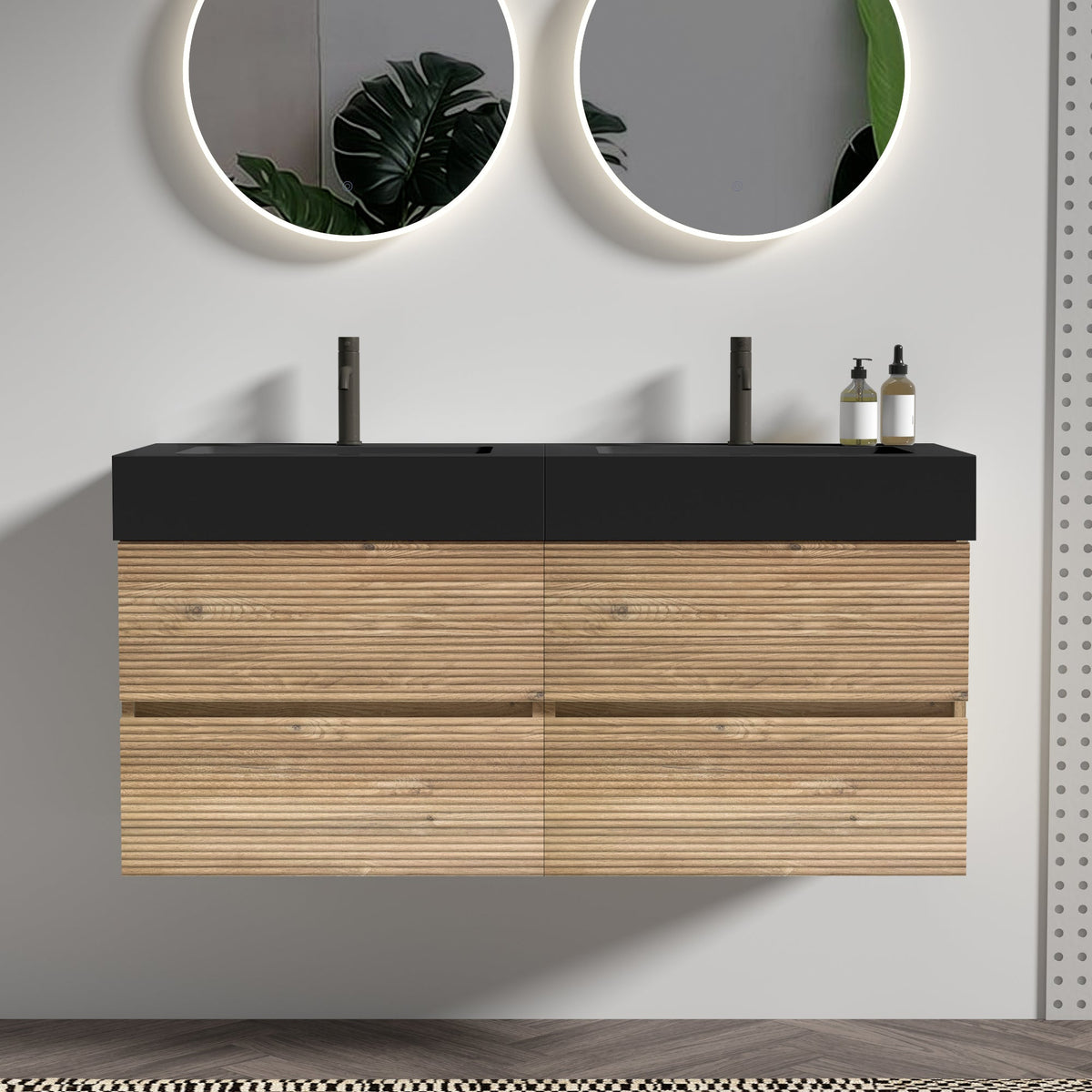 Grace 48'' Rough Bathroom Vanity with Double Drawers - Walnut
