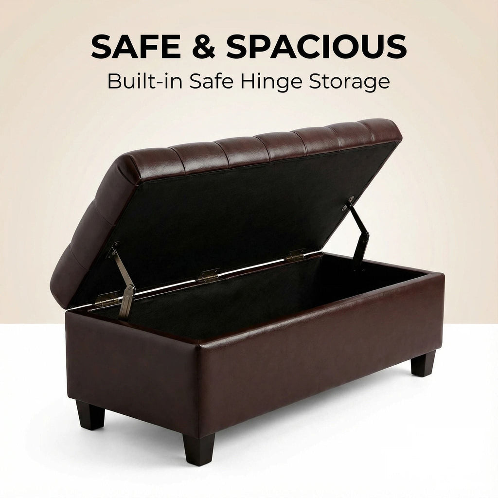 Storage Ottoman Bench with Safety Hinges - Faux Leather or Fabric