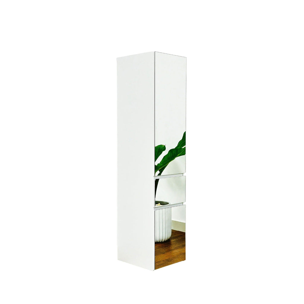 Slim Modular Closet Cabinet with Mirror - White