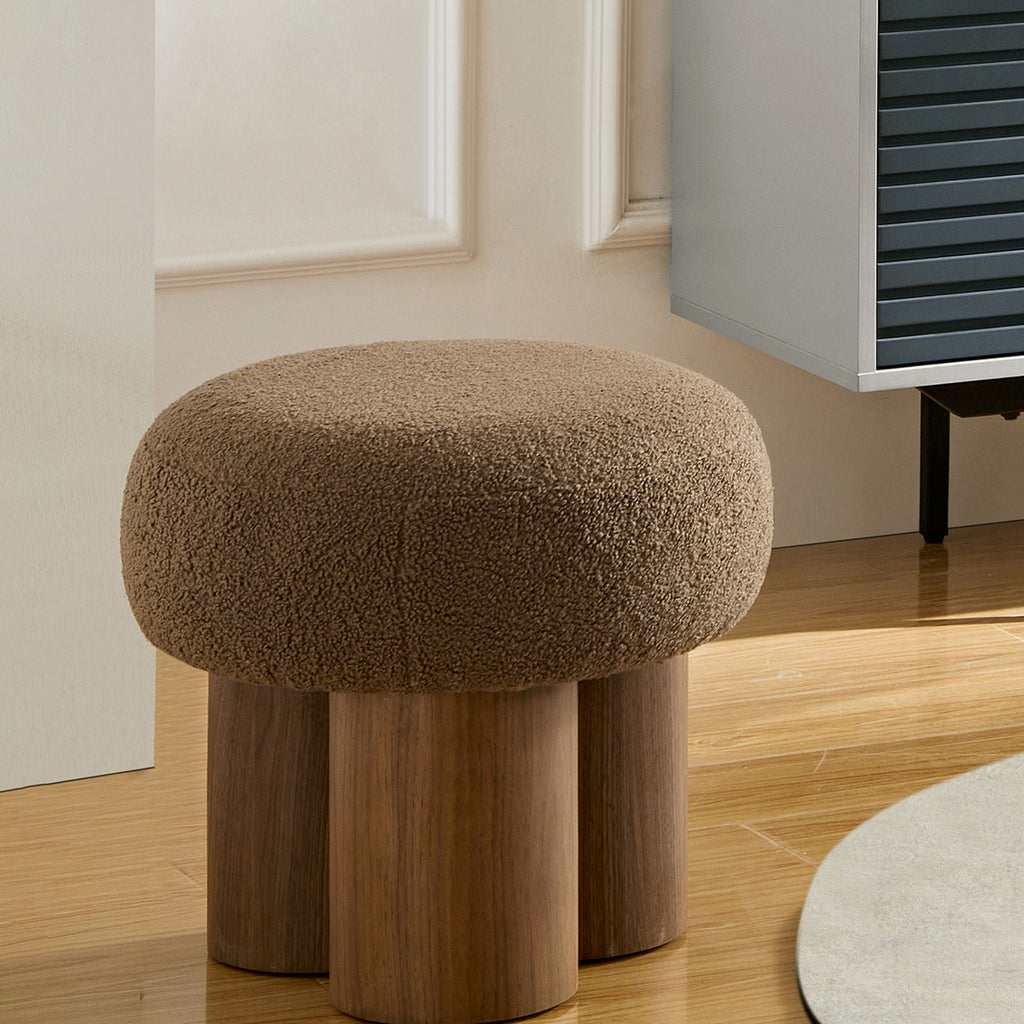 Versatile Mushroom Stool Ottoman with Cushion - Dark Brown, White, Beige