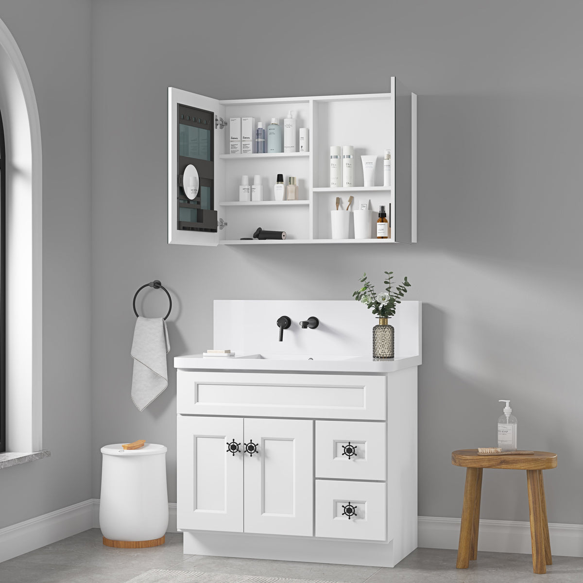 36" W x 26" Surface Frameless Mirror Medicine Cabinet with Soft-Closing Hinges