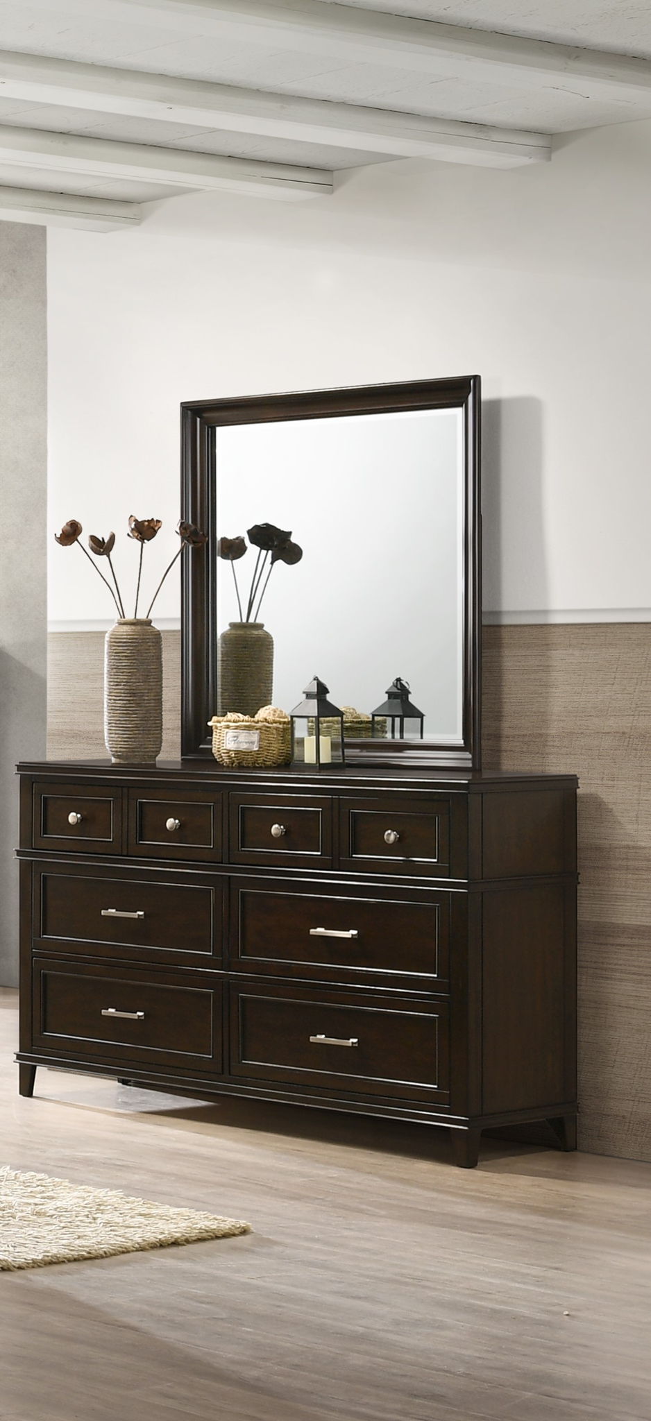 Mahogany 6 Drawer Dresser with Spacious Storage - Merlot