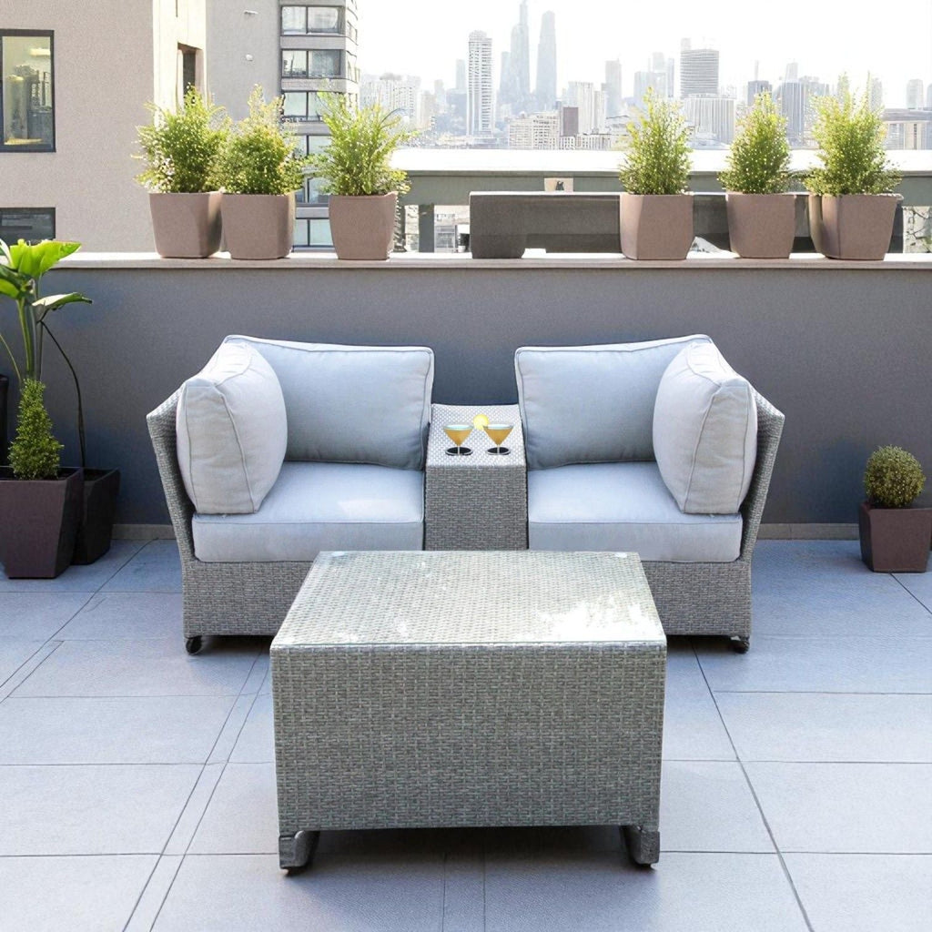 Modern Patio Rattan Sectional Set with Cushions - Multiple Colors