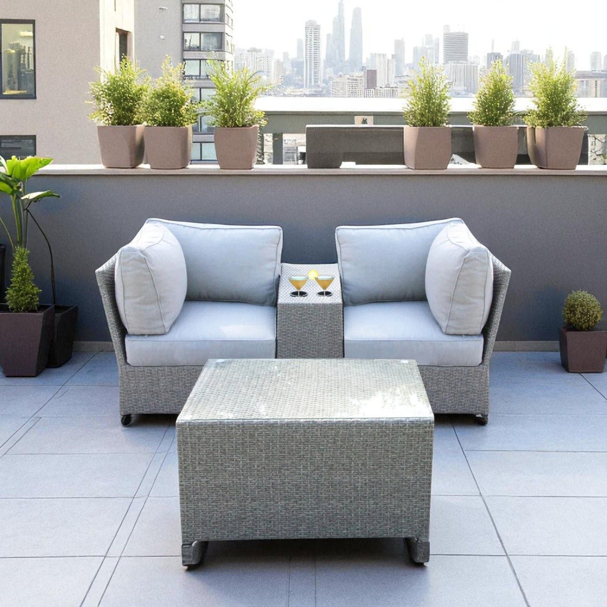 Modern Patio Rattan Sectional Set with Cushions - Multiple Colors