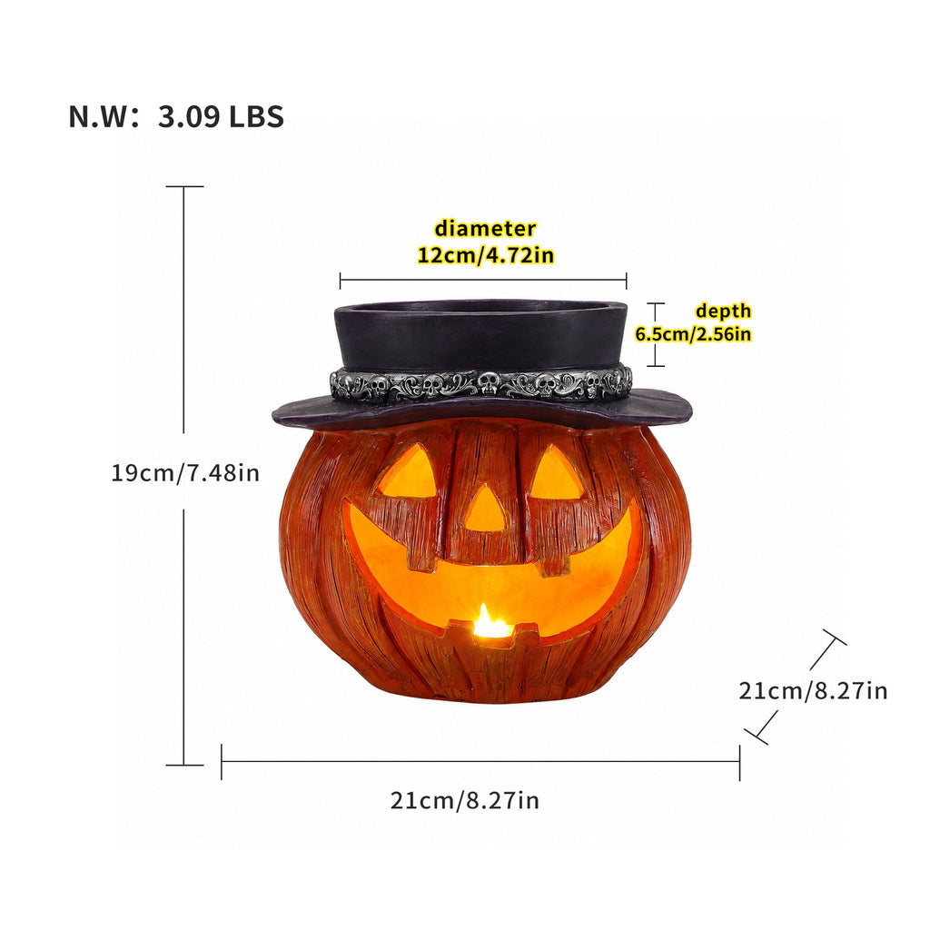 Halloween Pumpkin Candy Bowl with Witch Hat - Resin Halloween Decor