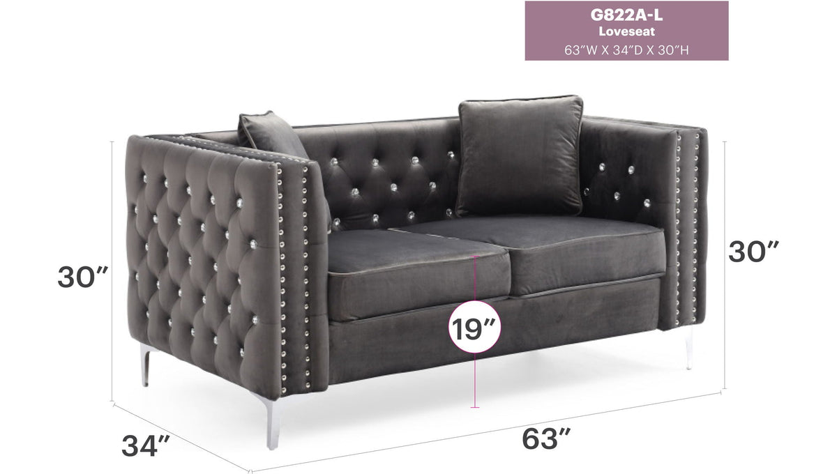 Elegant Track Arm Loveseat with Tufted Micro Suede - Multiple Colors