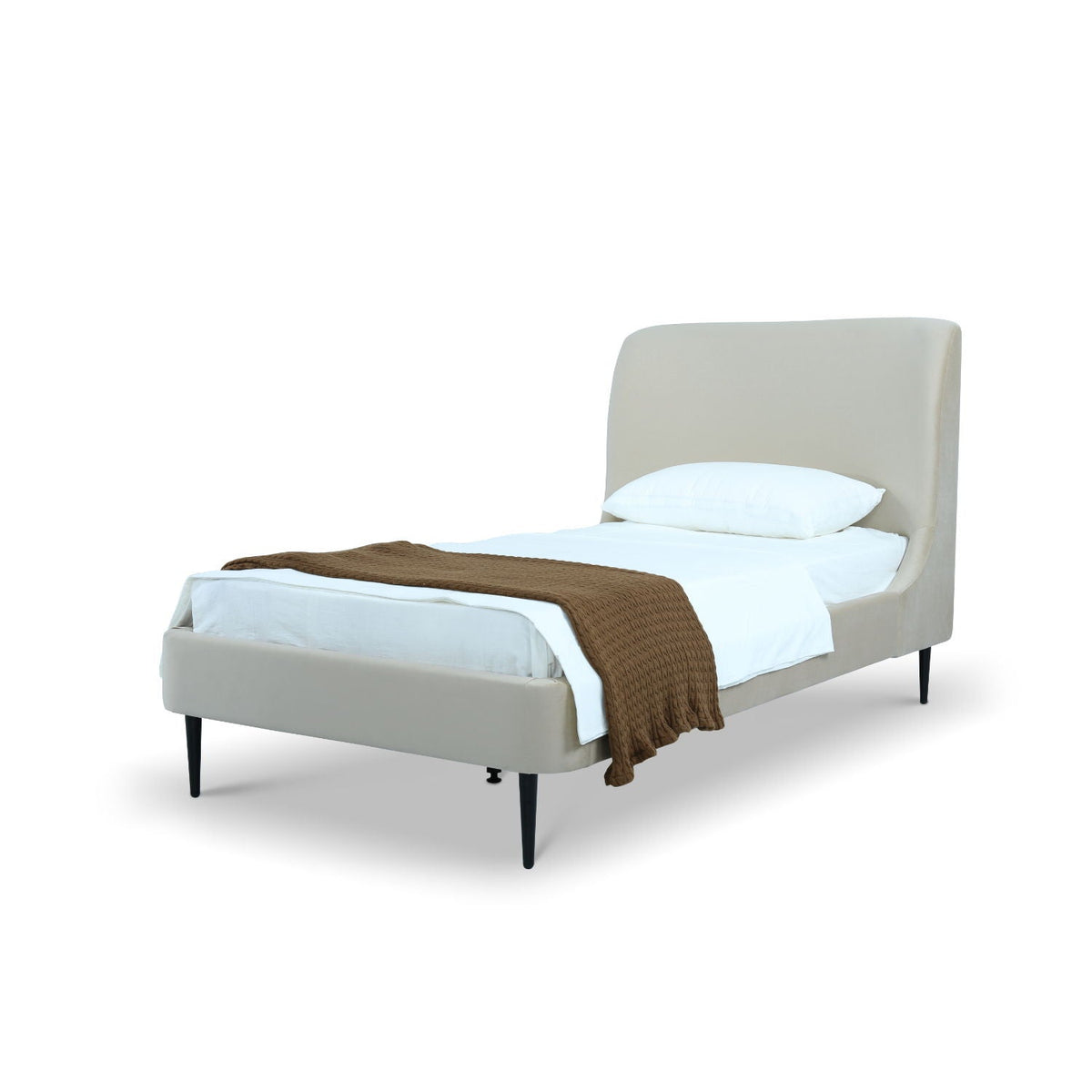Heather Upholstered Bed with Curved Headboard - Multiple Colors