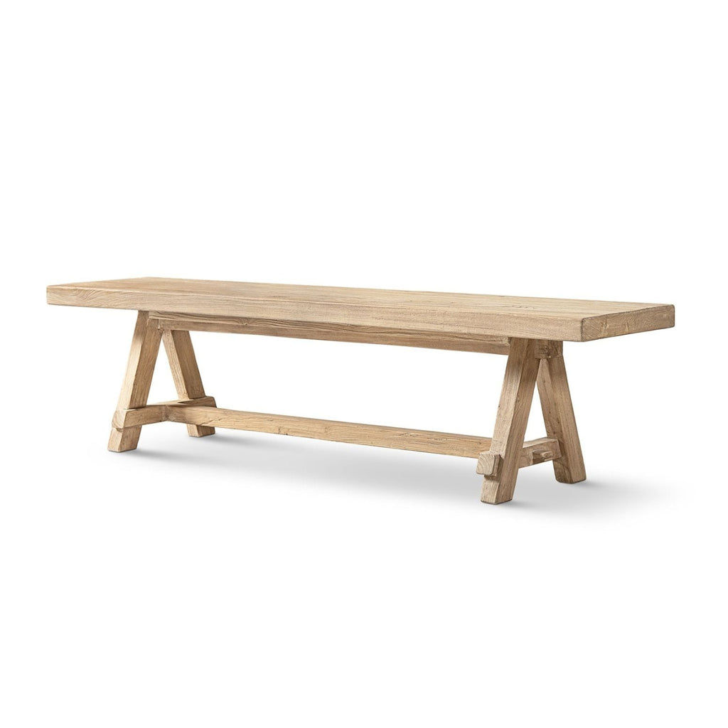 Natural Dining Bench with Pillar Base - Solid Reclaimed Elm