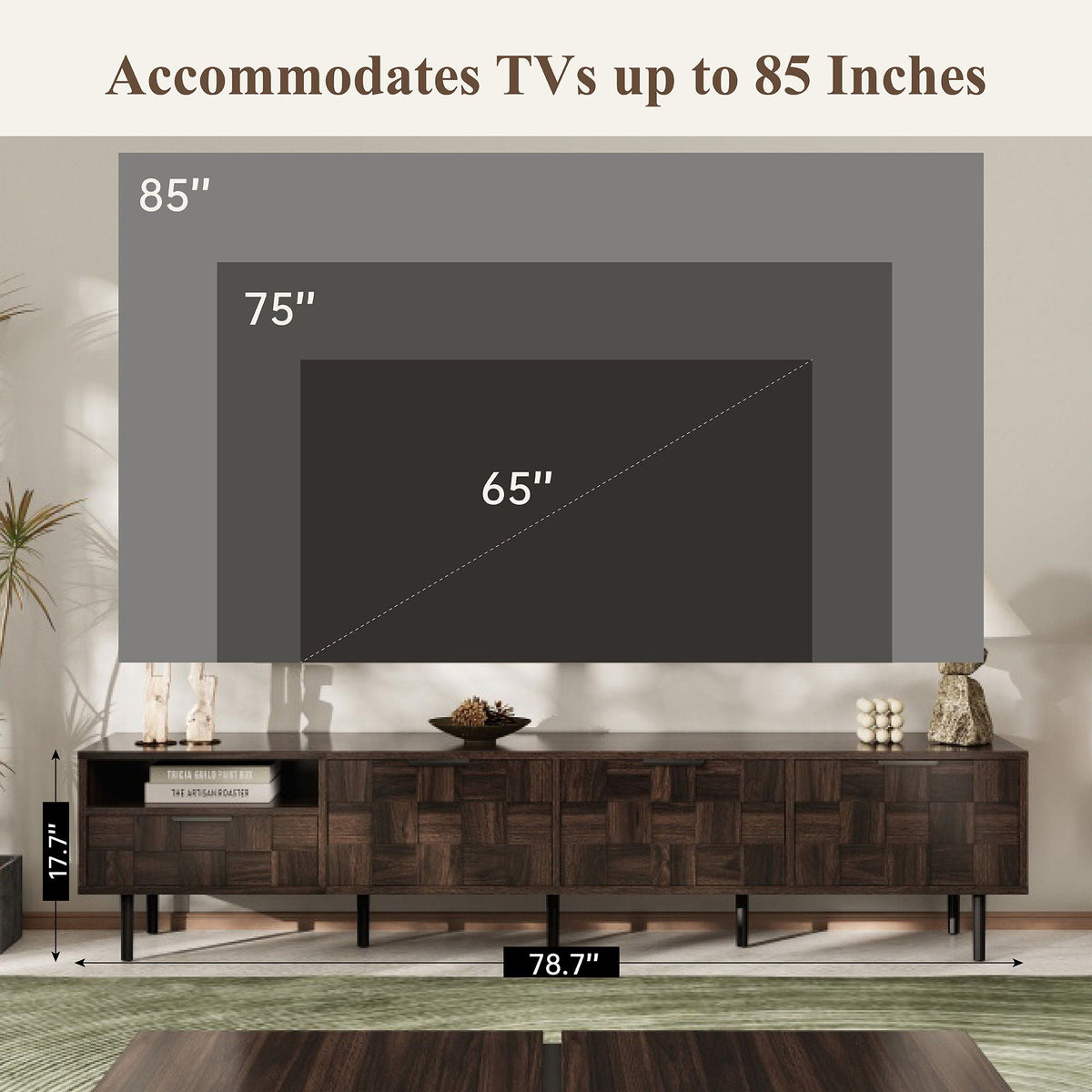 78" TV Stand with Storage Cabinets - Walnut