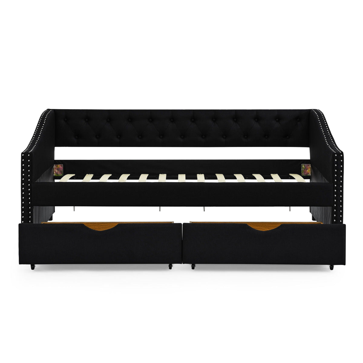 Upholstered Tufted Daybed with 2 Drawers and Waved Arms - Multiple Colors