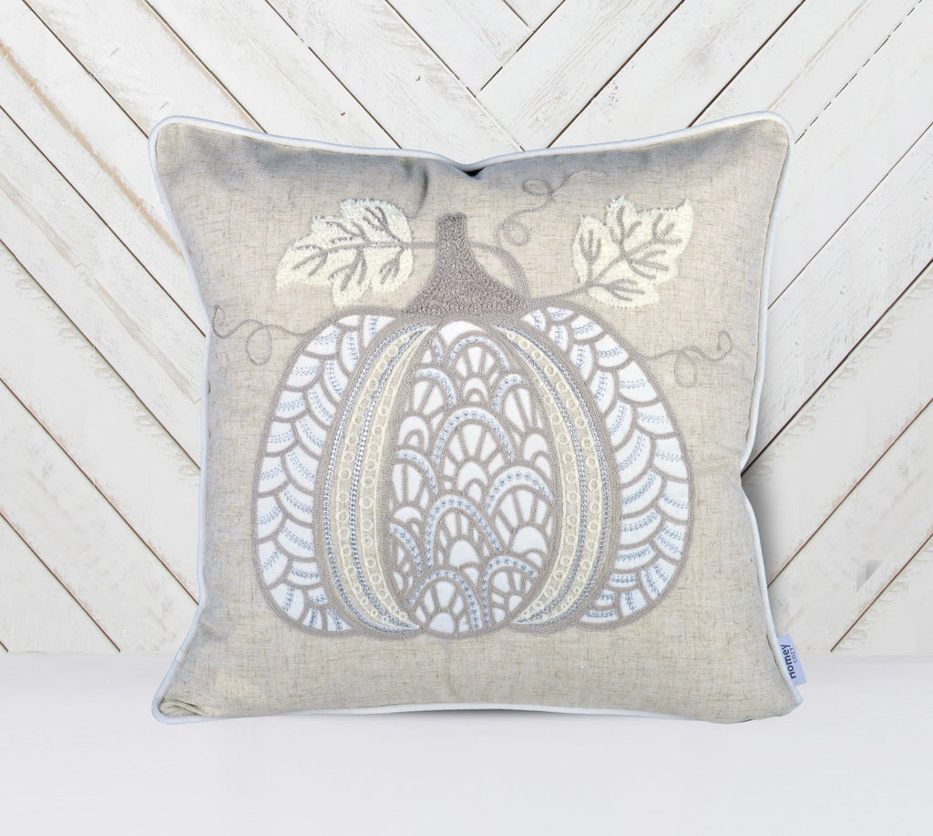 Lace Embroidered Pumpkin Throw Pillow Set of 2 – Neutral Fall Accent