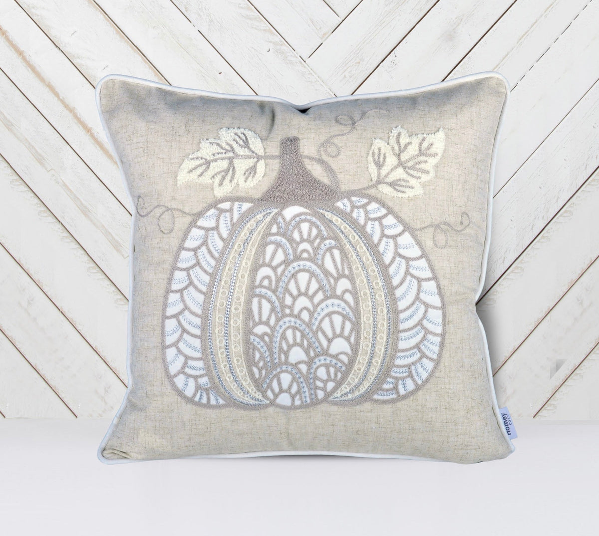 Lace Embroidered Pumpkin Throw Pillow Set of 2 – Neutral Fall Accent