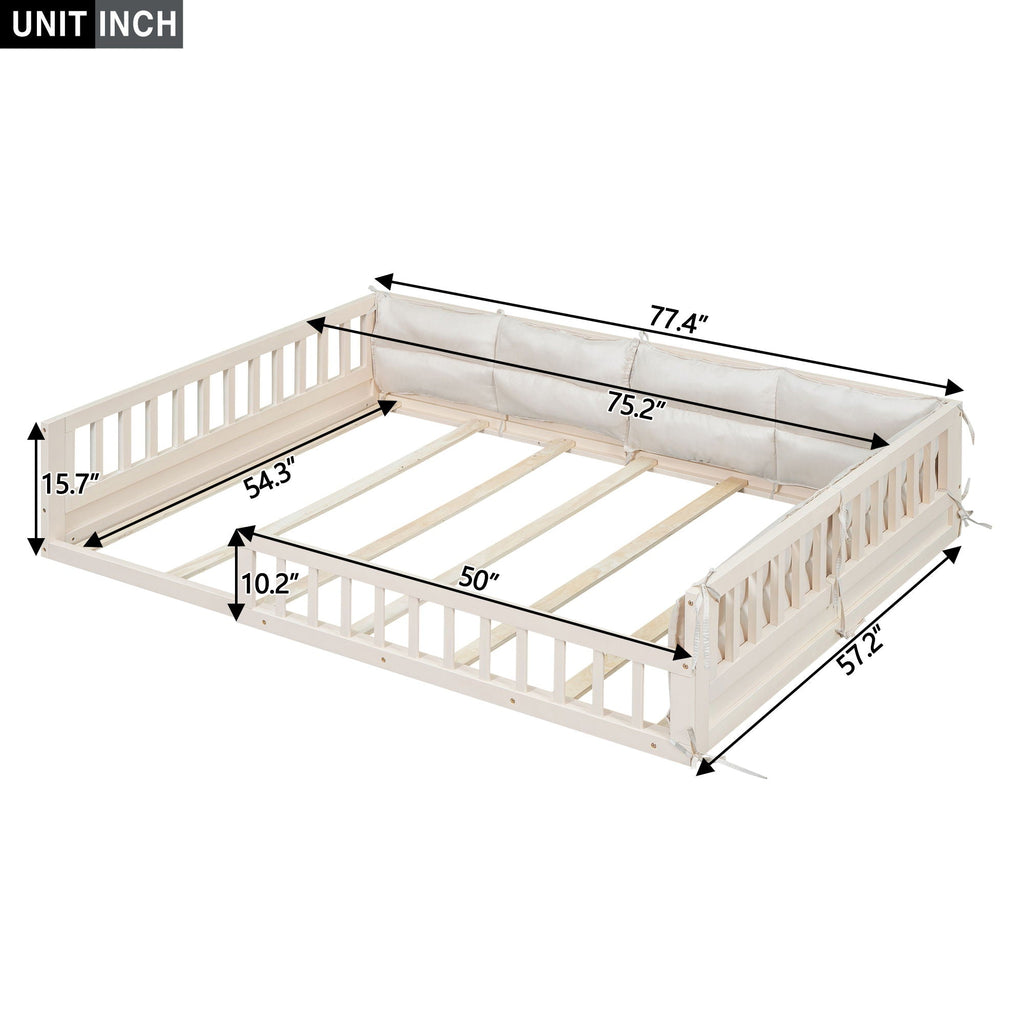 Upholstered Platform Bed with Guardrail and Pillow - Dark Gray