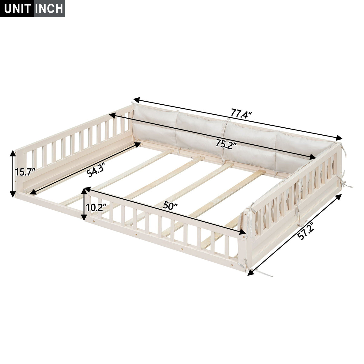 Upholstered Platform Bed with Guardrail and Pillow - Dark Gray