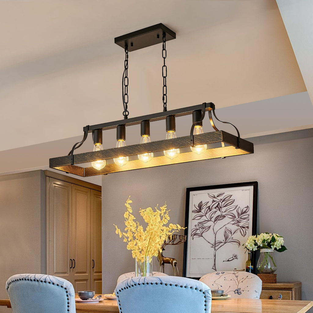 34-Inch Vintage Pendant Light with Adjustable Height - Black and Gold