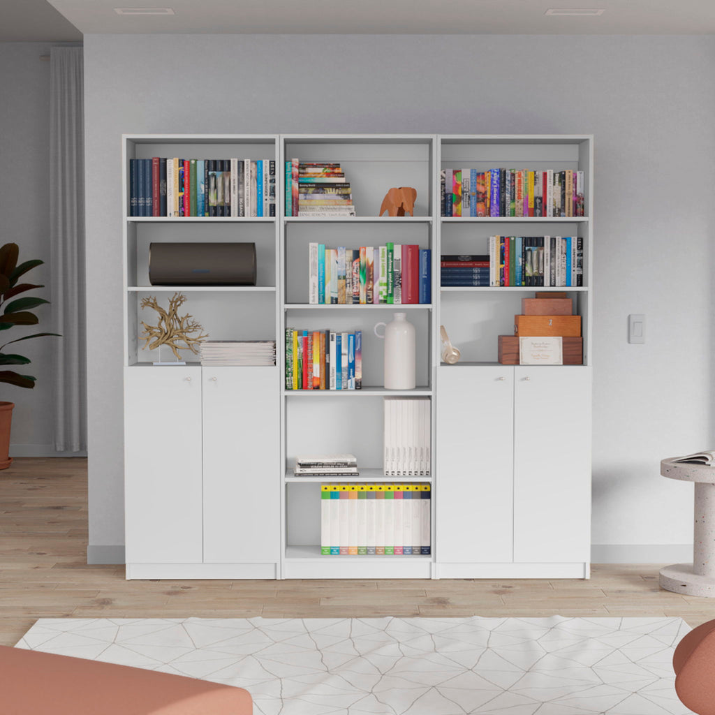 3 Piece Living Room Set with Bookcases - Spacious Design - White