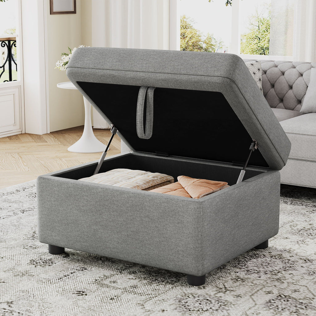 Movable Storage Ottoman Footrest with Hidden Storage - Beige or Dark Gray