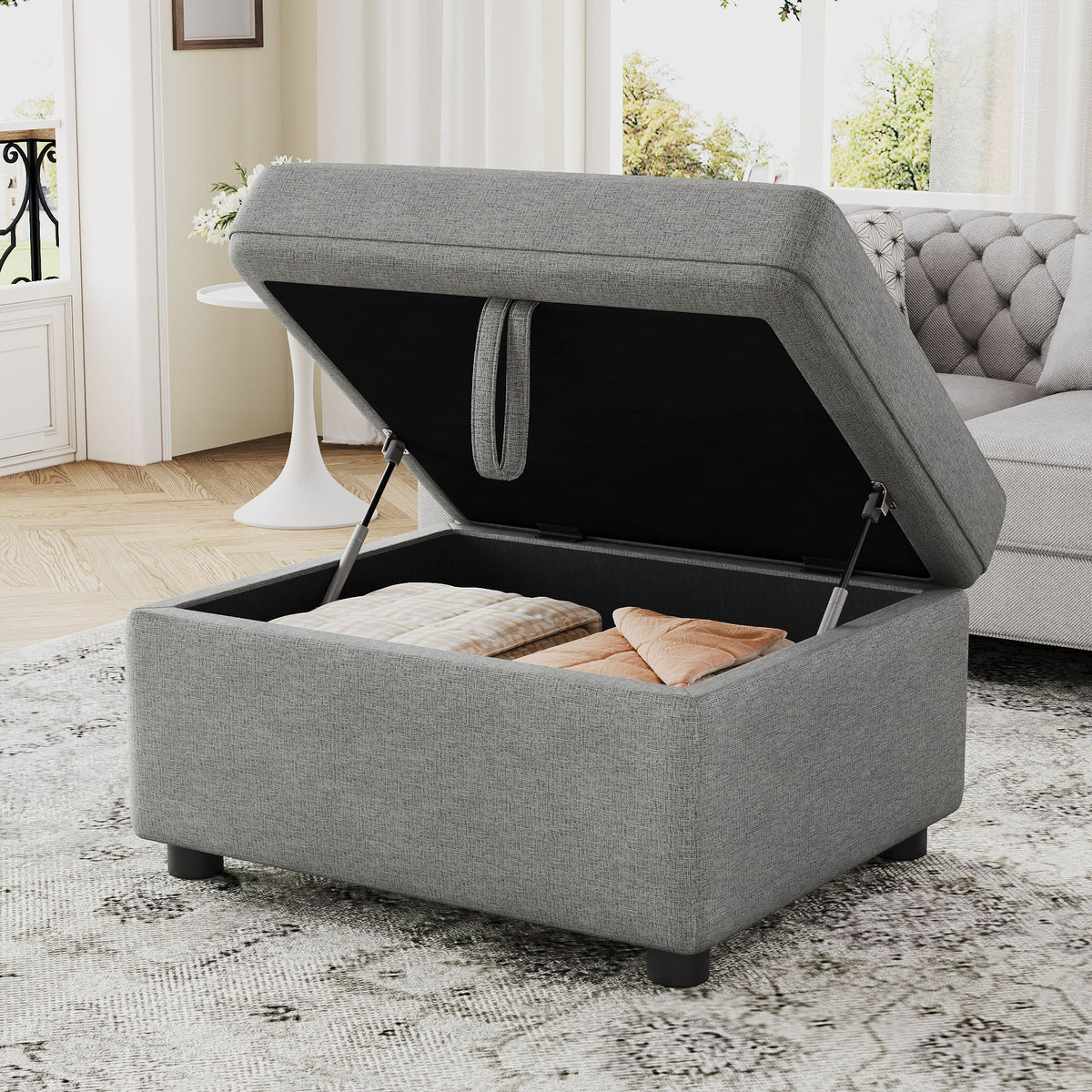 Movable Storage Ottoman Footrest with Hidden Storage - Beige or Dark Gray