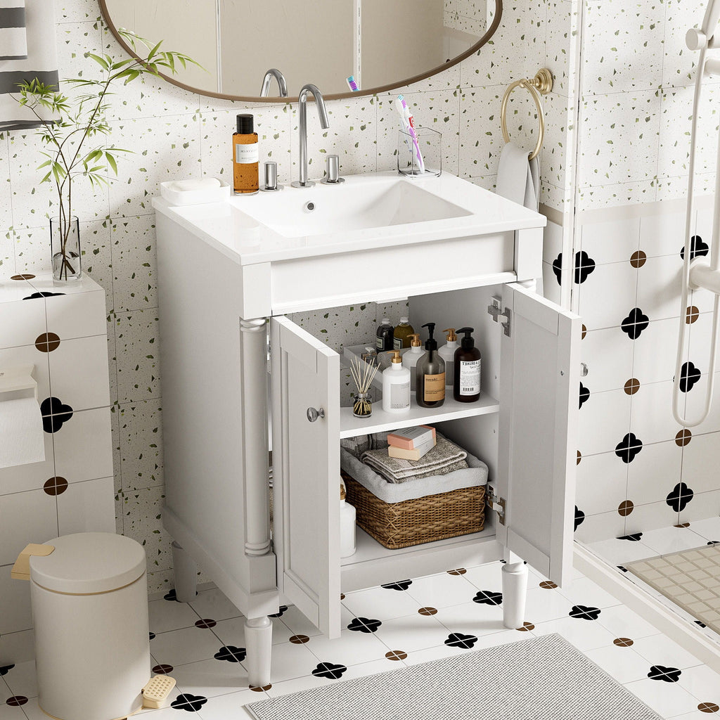Bathroom Vanity With Top Sink and Two-Tier Storage Cabinet - Multiple Colors