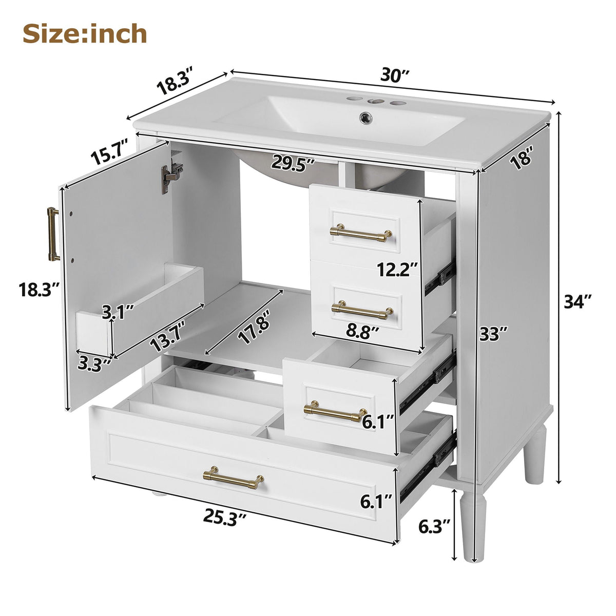 Traditional Bathroom Vanity Set with Soft Close Doors - Multiple Colors