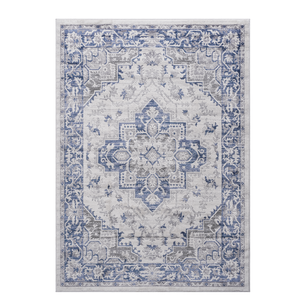 MARFI Collection 5.3X7.6 Rug with Easy-Care Polyester - Silver, Blue+Grey, Ivory