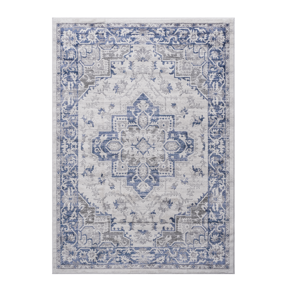 MARFI Collection 5.3X7.6 Rug with Easy-Care Polyester - Silver, Blue+Grey, Ivory