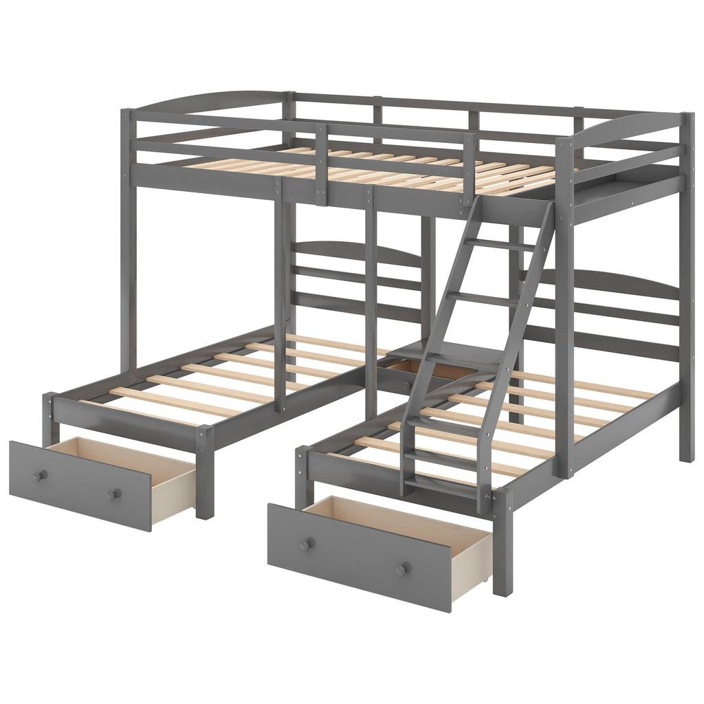 Full Over Twin & Twin Triple Bunk Bed with Drawers - Gray