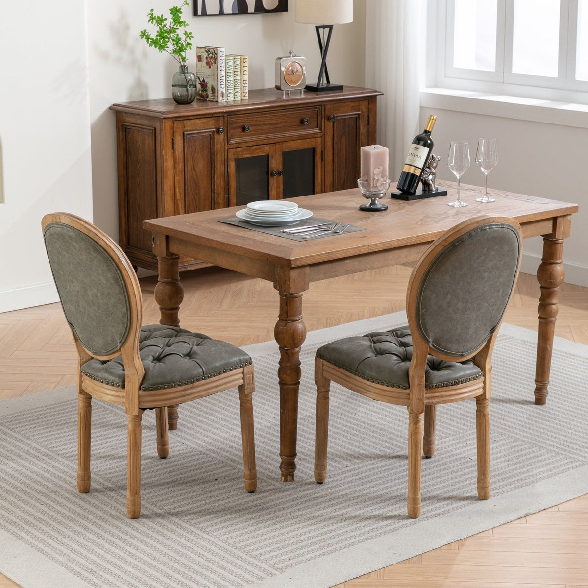 French Style Solid Wood Dining Chair with Nailhead Trim - Multiple Colors