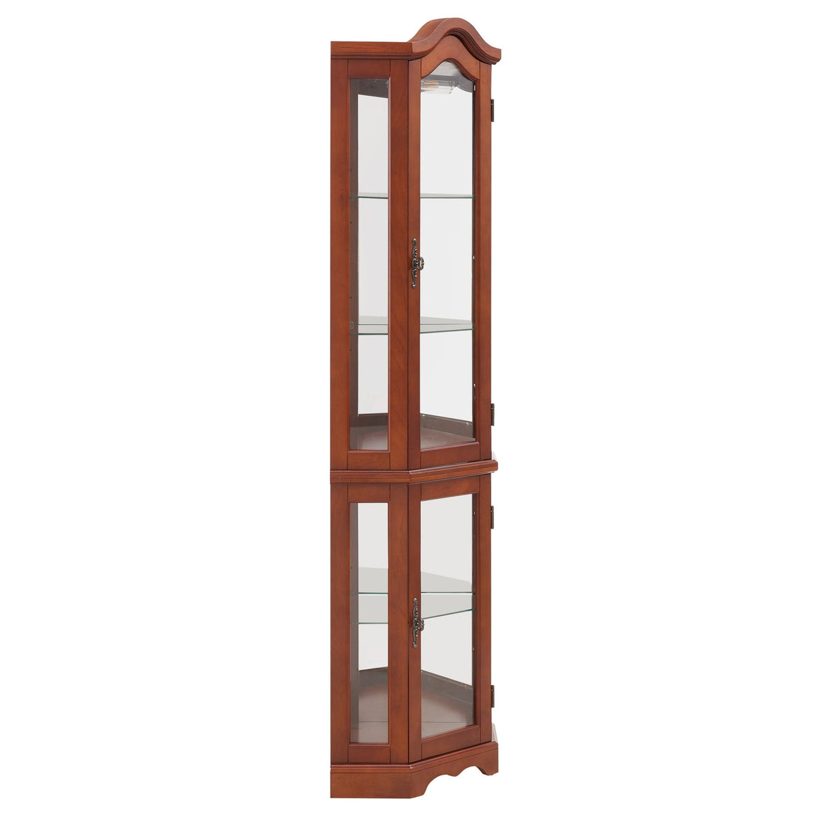 Corner Curio Cabinet with Lights and Adjustable Shelves - Walnut