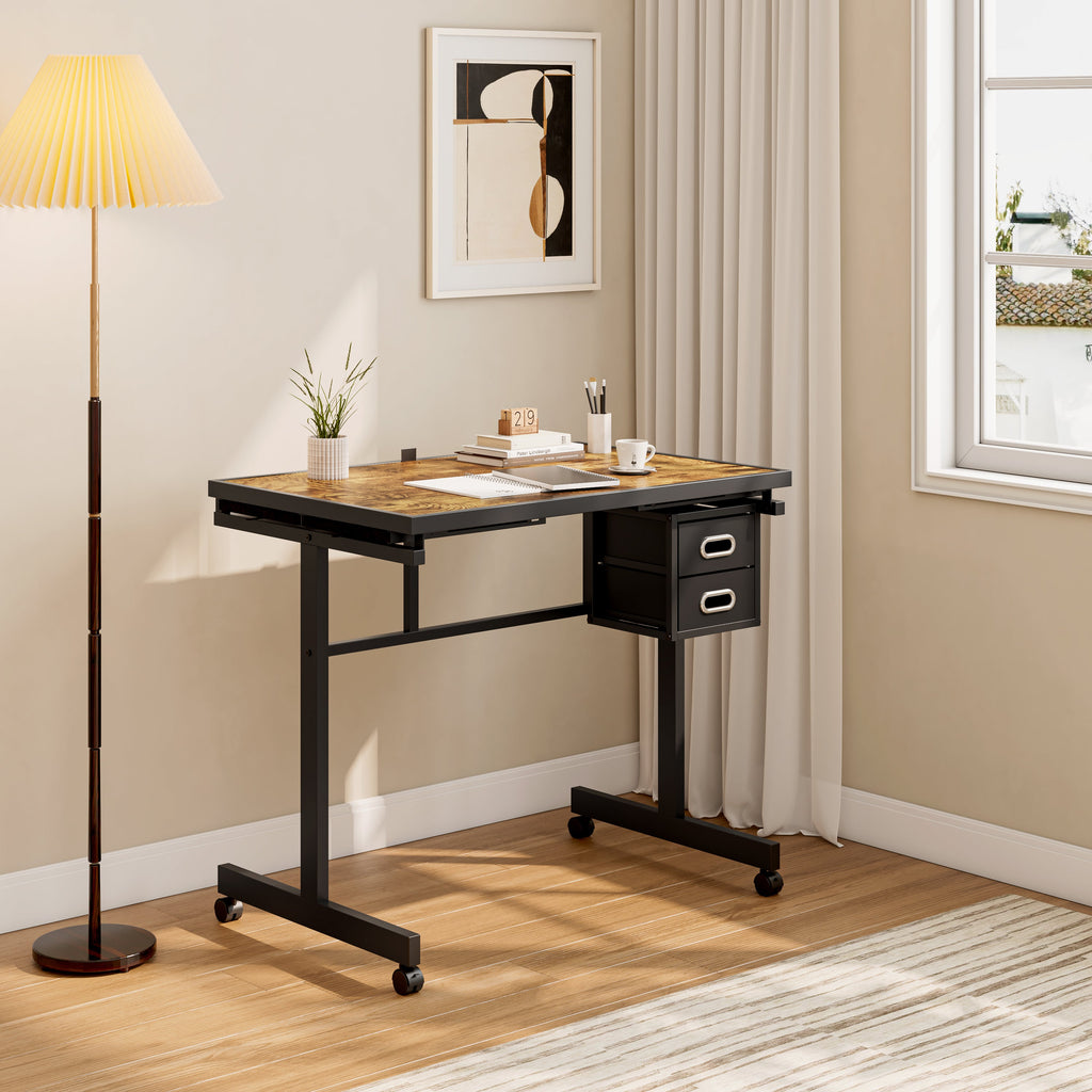 Jigsaw Puzzle Table with Storage and Drawers - Black Metal & MDF