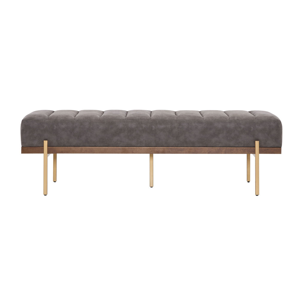 Luxury Upholstered Ottoman Bench with Channel Tufting and Metal Base - Gray