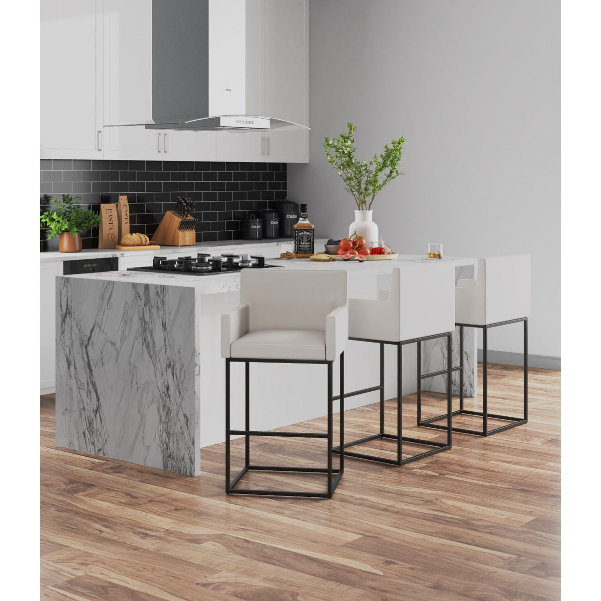 Ambassador Counter Stool with Square Frame and Armrests - Dark Gray or Beige