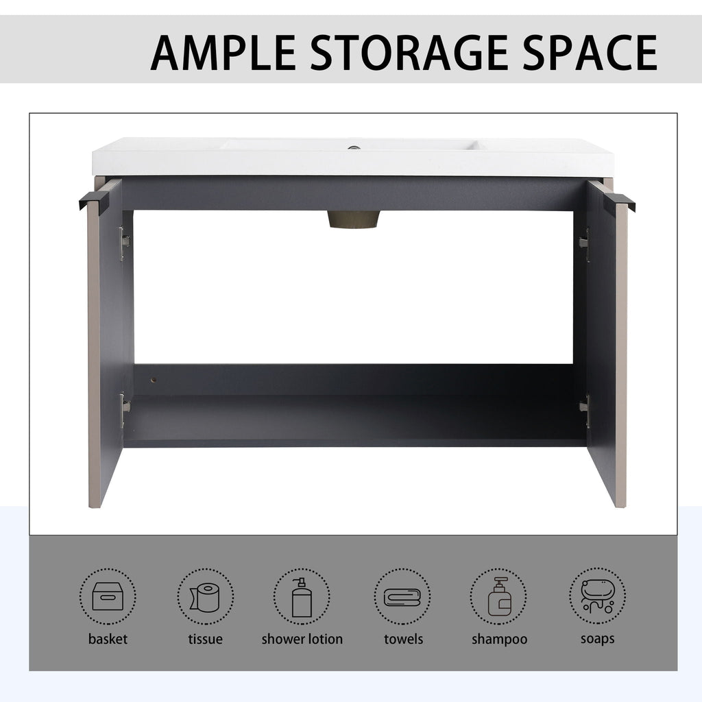 Contemporary Wall Mounted Bathroom Vanity With Resin Double Sink