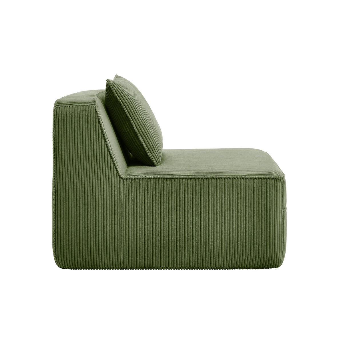 Armless Sofa with Pillow with Plush Green Corduroy - Green