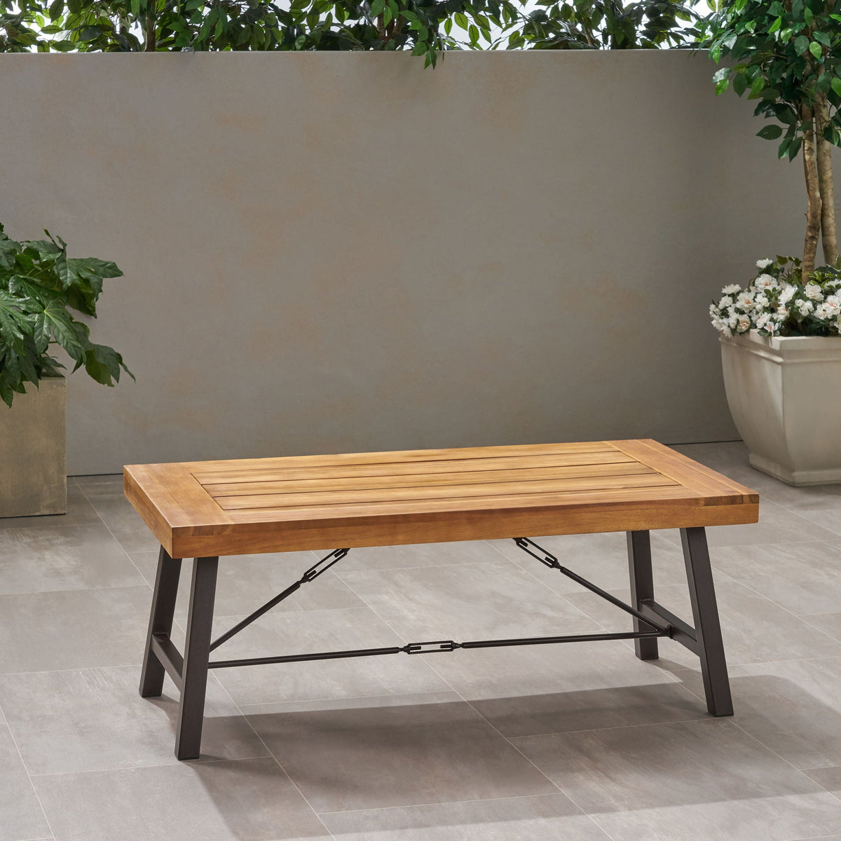 Teak Outdoor Coffee Table with Metal Frame - Natural Teak