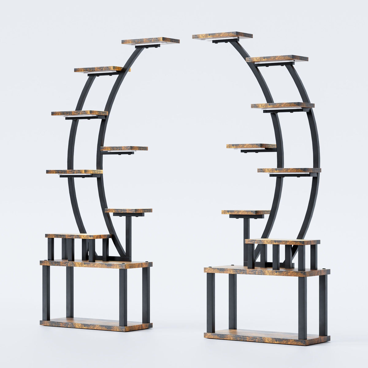 9 Tiered Indoor Plant Stand with 5 Adjustable Grow Lights - Light Brown