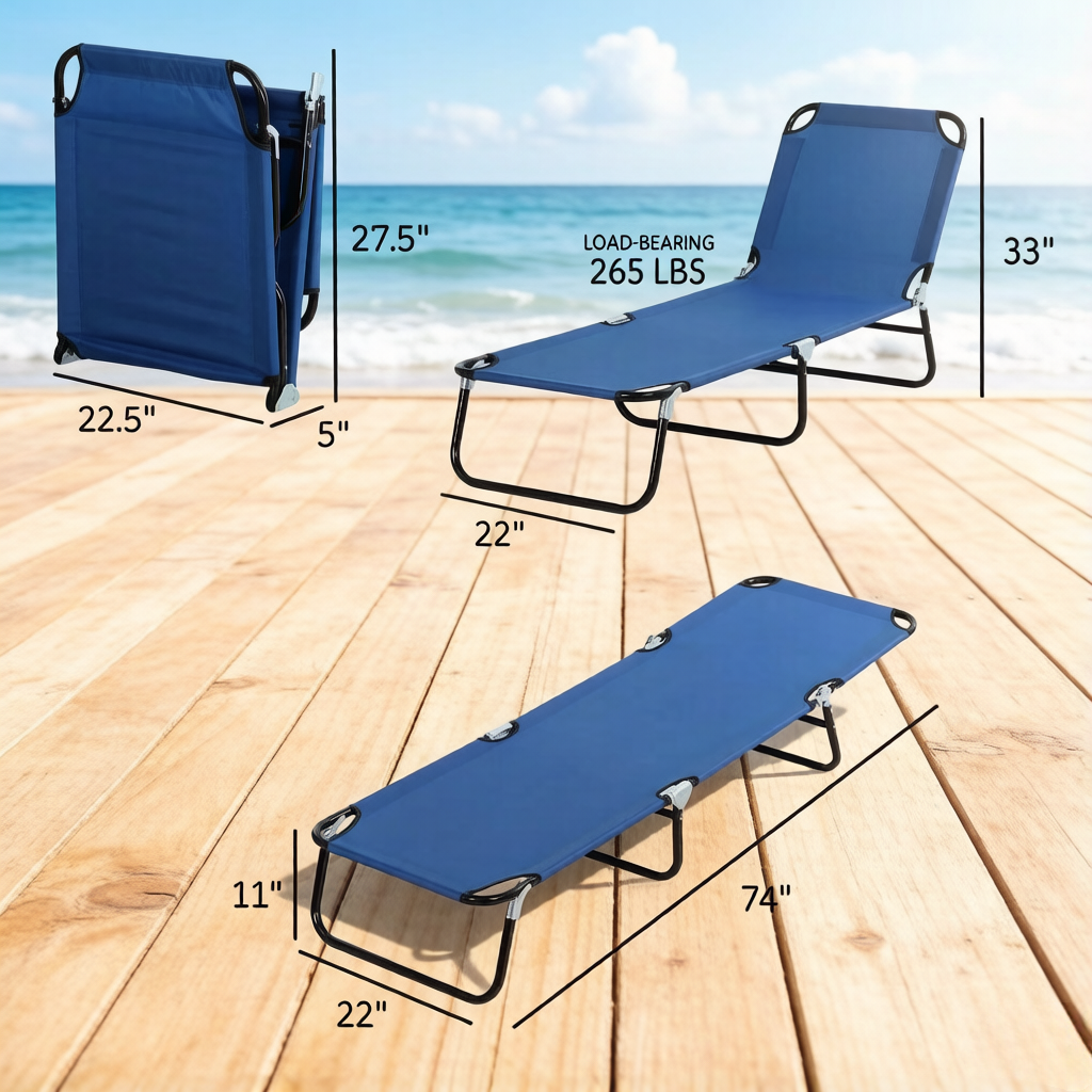 Neutral Oxford Fabric Sun Tanning Chair with 5-Position Backrest - Neutral