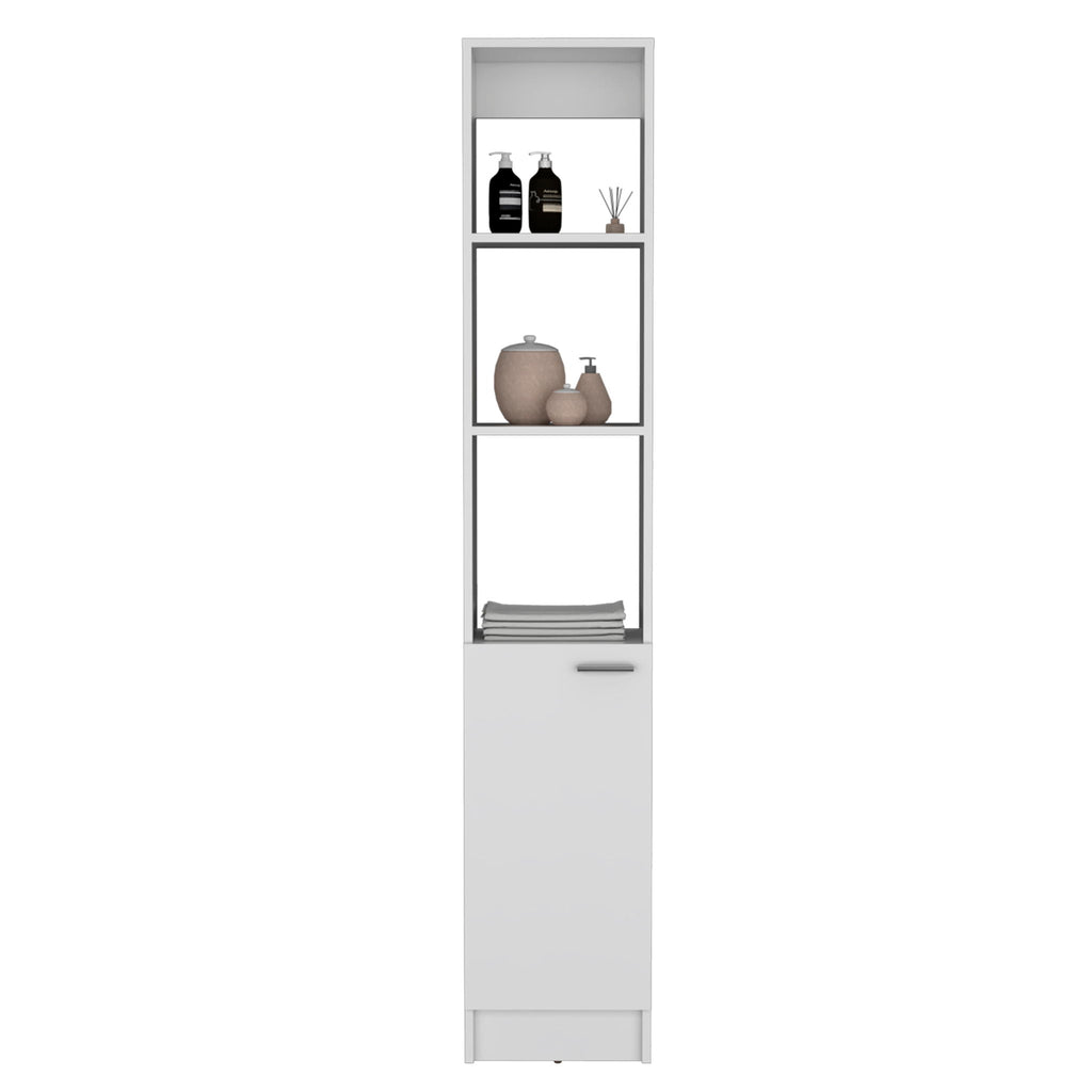 White Linen Cabinet with Adjustable Shelves - 1 Door, 6 Shelves