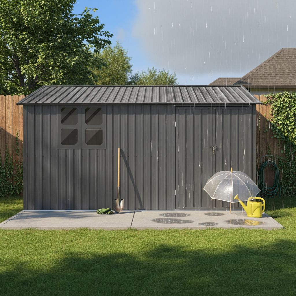 12x10 Ft Metal Garden Shed with Apex Roof and Shelving - Grey