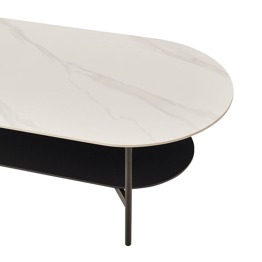 Contemporary Coffee Table with Sintered Stone Surface and Double Layer - White / Gray