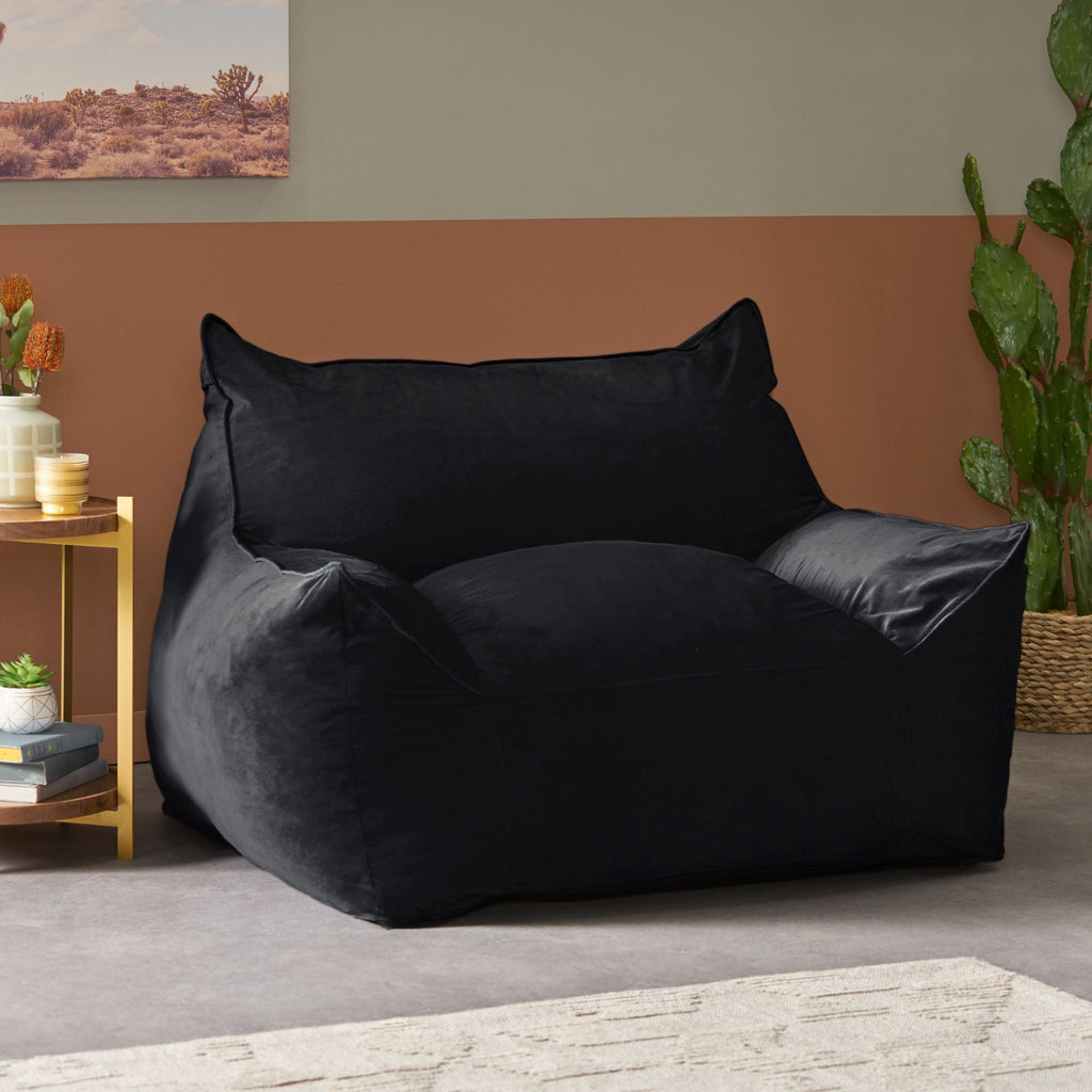Velveteen Bean Bag Chair with Armrests - Midnight Blue