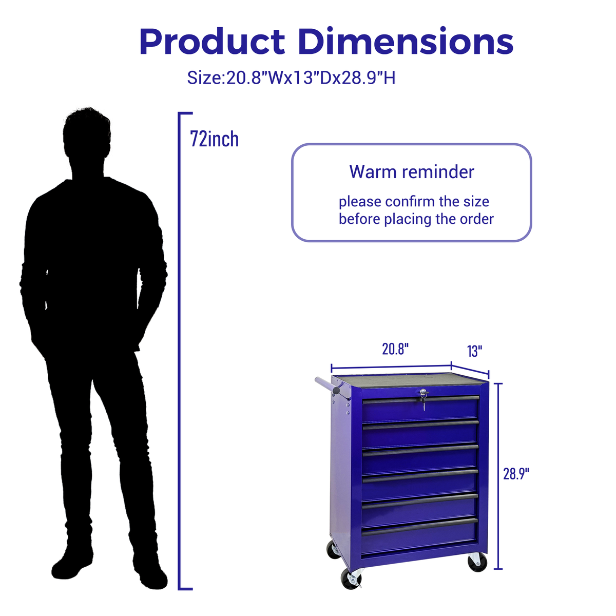 Rolling Metal Tool Chest with 6 Drawers - Steel Mobile Cabinet - Purple