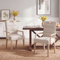Upholstered Dining Chairs with Armrests - Fabric & Rubber Wood - Beige/Natural